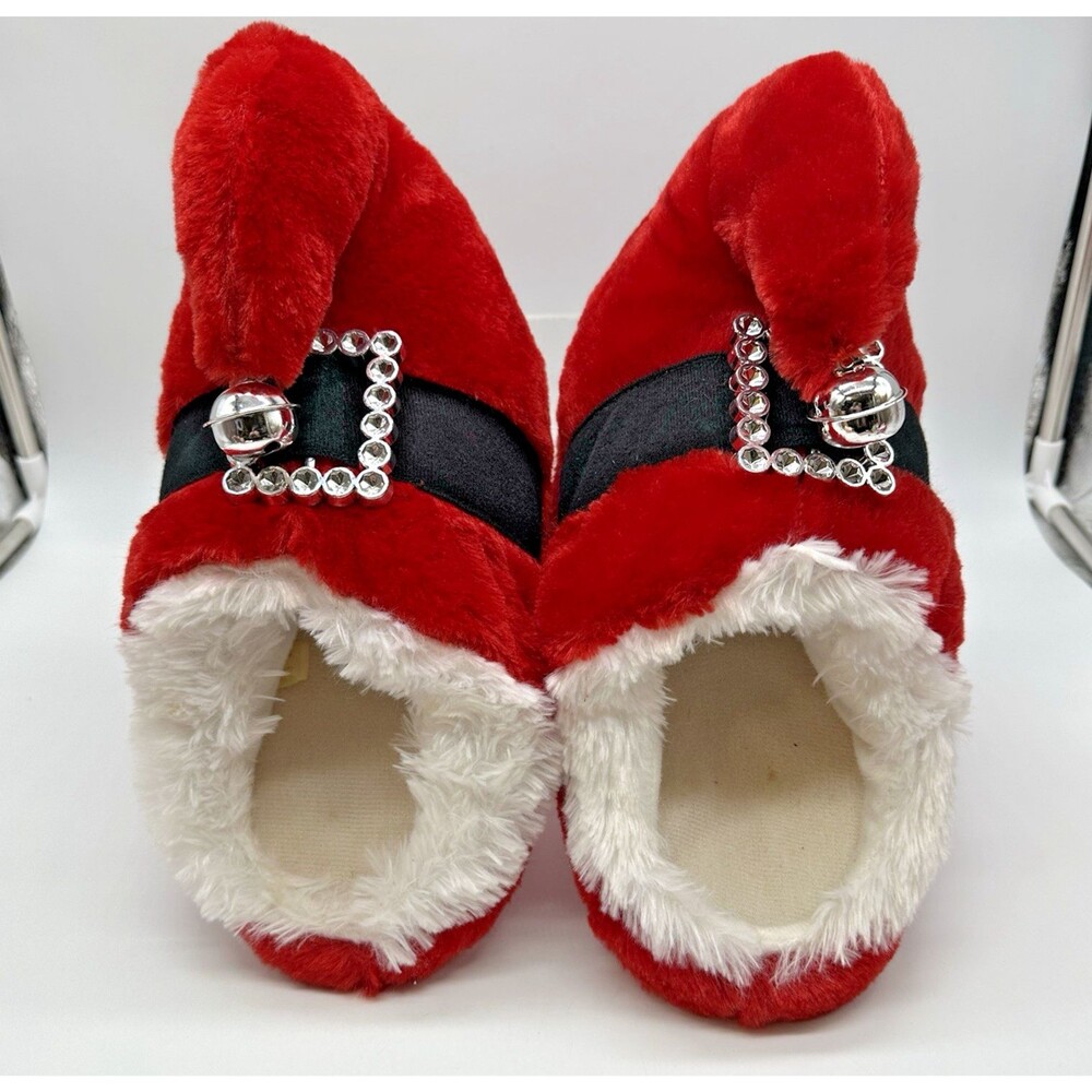 Dan Dee Christmas Santa Elf Slippers with Jingle Bell Size M 7-8 Fuzzy Red 2017 - Picture 7 of 11